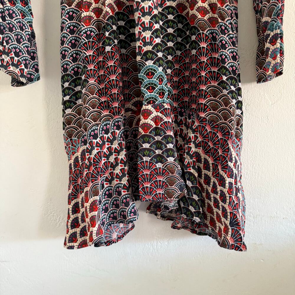 Anthropologie Maeve Monaco Fan Print Long Sleeve Dress Size XSmall Babydoll Boho - Picture 6 of 12